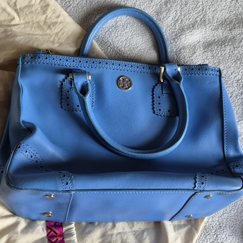 Tory Burch Perforated Blue Satchel
